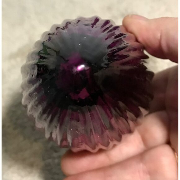 Purple Glass Christmas Ornaments Ornate Silver Caps Kugel? Vintage Very Heavy - Picture 8 of 14